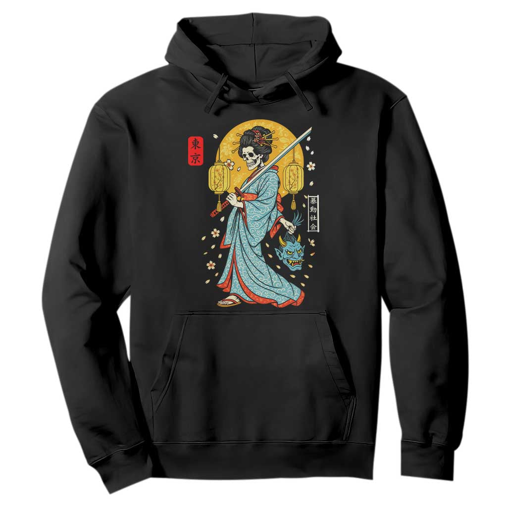 Horror Samurai Geisha Skull Hoodie Japanese Kimono And Katana TS12 Black Print Your Wear