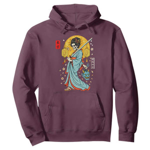 Horror Samurai Geisha Skull Hoodie Japanese Kimono And Katana TS12 Maroon Print Your Wear