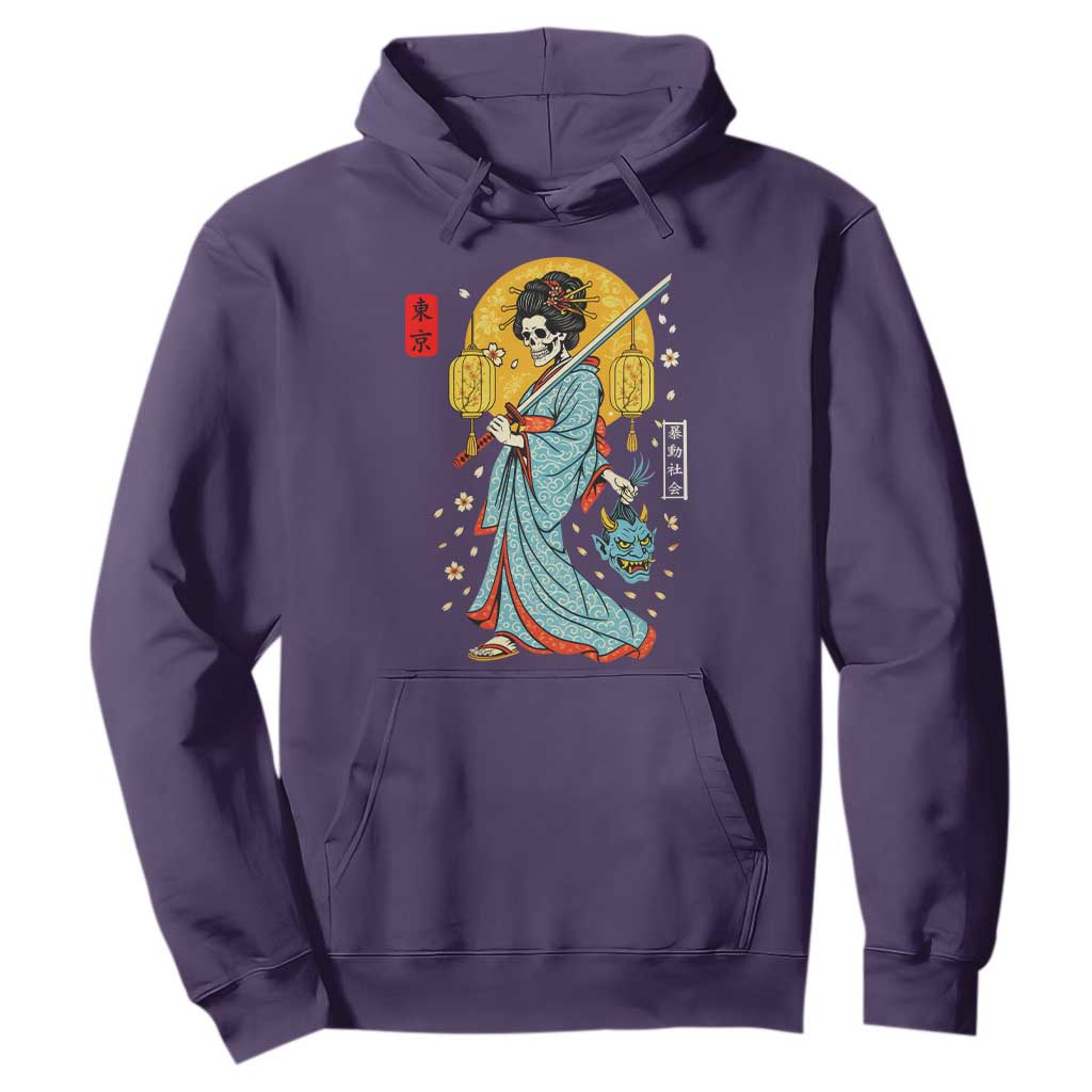 Horror Samurai Geisha Skull Hoodie Japanese Kimono And Katana TS12 Purple Print Your Wear