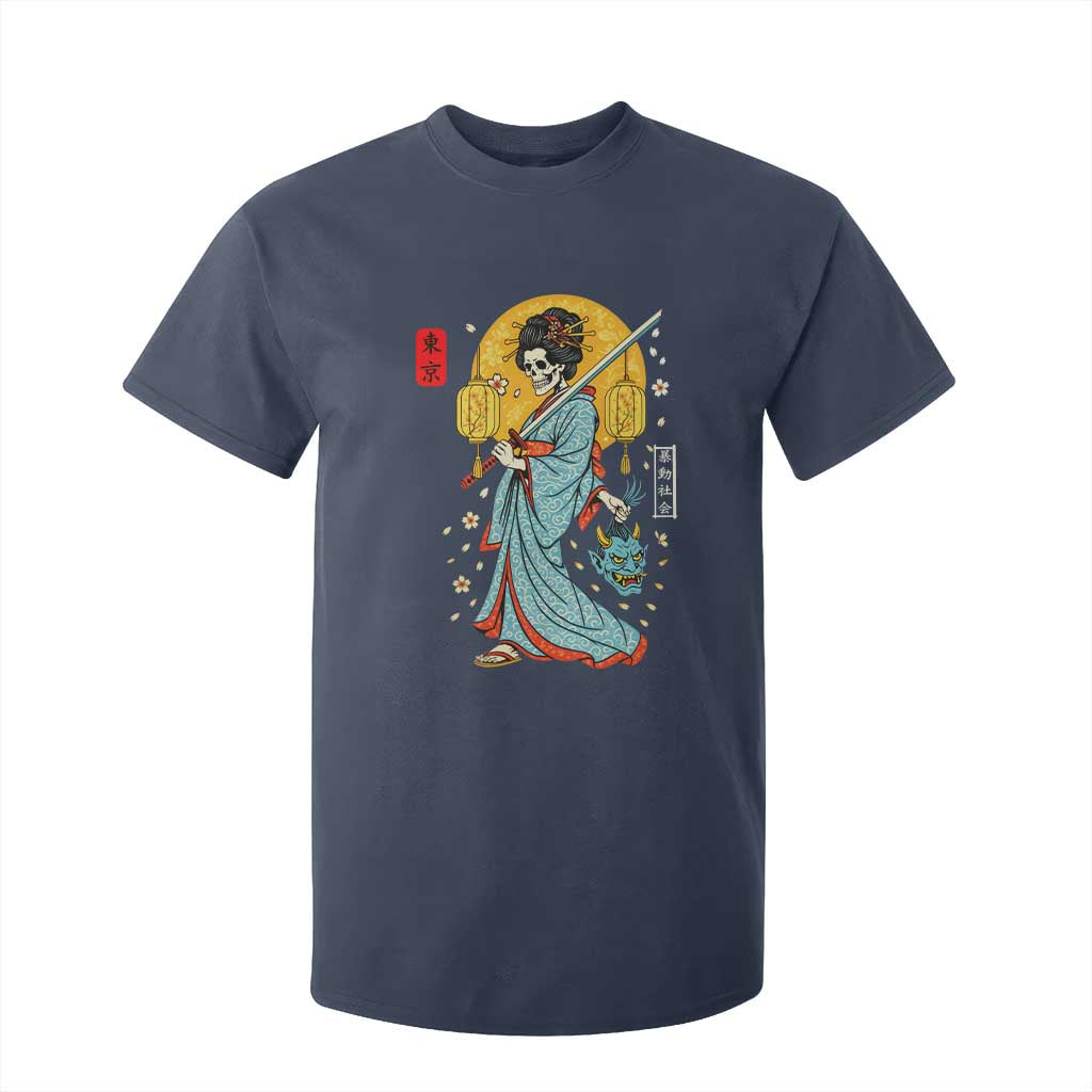Horror Samurai Geisha Skull T Shirt For Kid Japanese Kimono And Katana TS12 Navy Print Your Wear