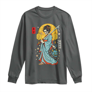 Horror Samurai Geisha Skull Long Sleeve Shirt Japanese Kimono And Katana TS12 Dark Heather Print Your Wear