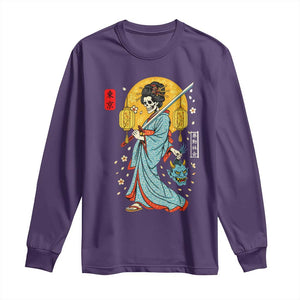 Horror Samurai Geisha Skull Long Sleeve Shirt Japanese Kimono And Katana TS12 Purple Print Your Wear