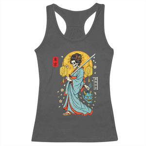 Horror Samurai Geisha Skull Racerback Tank Top Japanese Kimono And Katana TS12 Dark Heather Print Your Wear