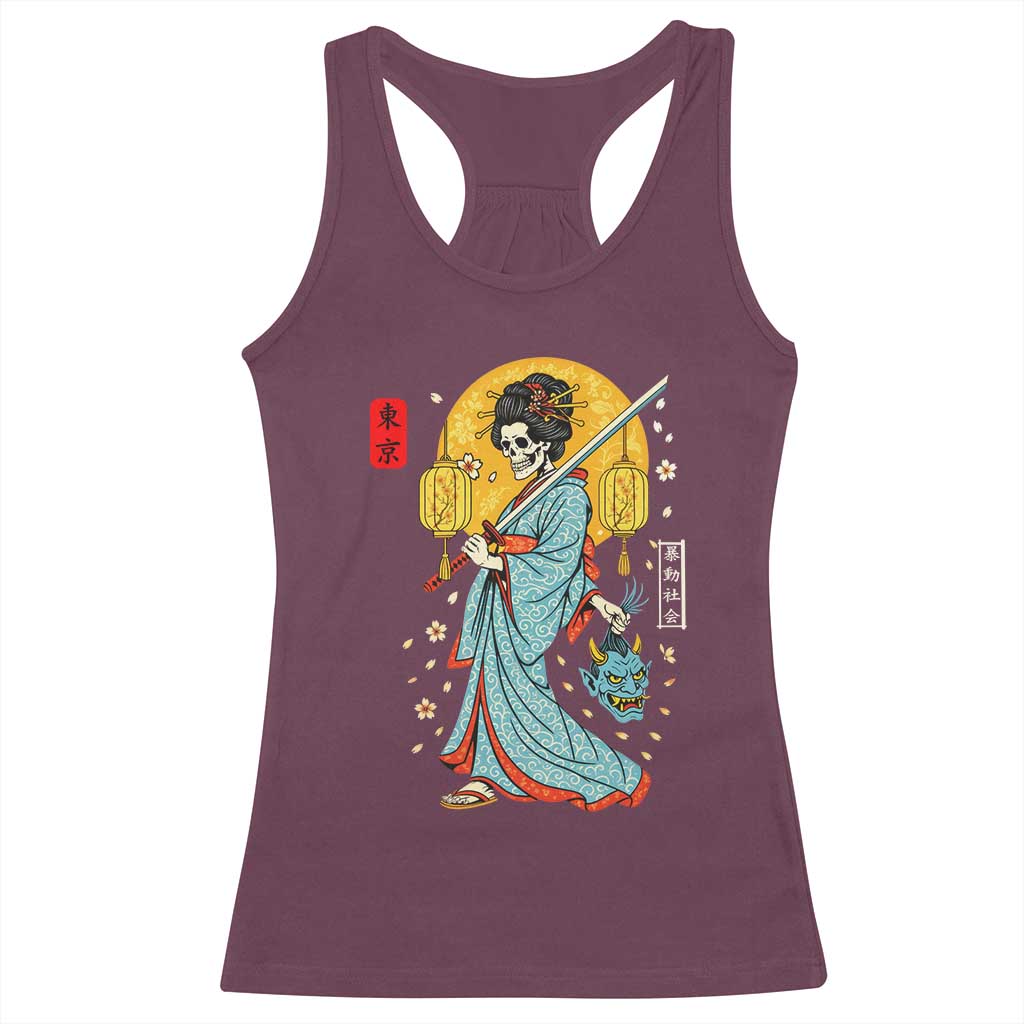 Horror Samurai Geisha Skull Racerback Tank Top Japanese Kimono And Katana TS12 Maroon Print Your Wear