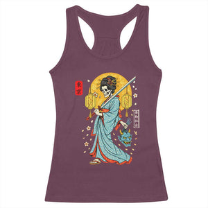 Horror Samurai Geisha Skull Racerback Tank Top Japanese Kimono And Katana TS12 Maroon Print Your Wear