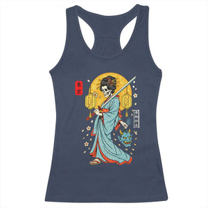 Horror Samurai Geisha Skull Racerback Tank Top Japanese Kimono And Katana TS12 Navy Print Your Wear