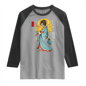 Horror Samurai Geisha Skull Raglan Shirt Japanese Kimono And Katana TS12 Sport Gray Black Print Your Wear
