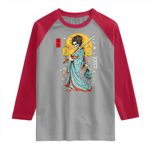 Horror Samurai Geisha Skull Raglan Shirt Japanese Kimono And Katana TS12 Sport Gray Red Print Your Wear