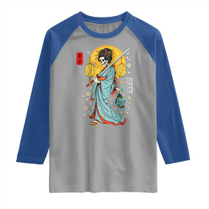 Horror Samurai Geisha Skull Raglan Shirt Japanese Kimono And Katana TS12 Sport Gray Royal Print Your Wear