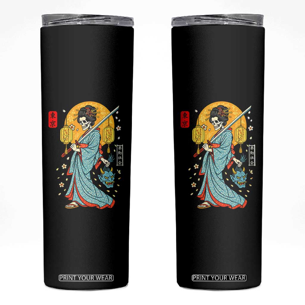 Horror Samurai Geisha Skull Skinny Tumbler Japanese Kimono And Katana TS12 Black Print Your Wear