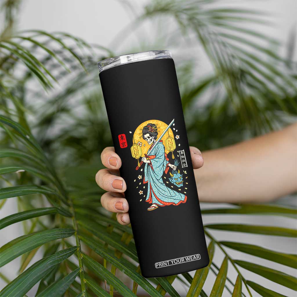 Horror Samurai Geisha Skull Skinny Tumbler Japanese Kimono And Katana TS12 Print Your Wear