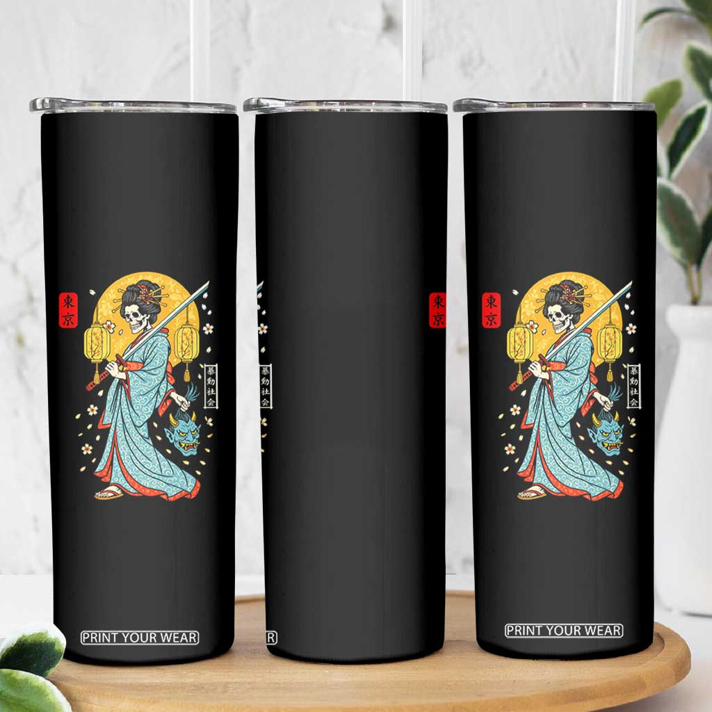 Horror Samurai Geisha Skull Skinny Tumbler Japanese Kimono And Katana TS12 Print Your Wear