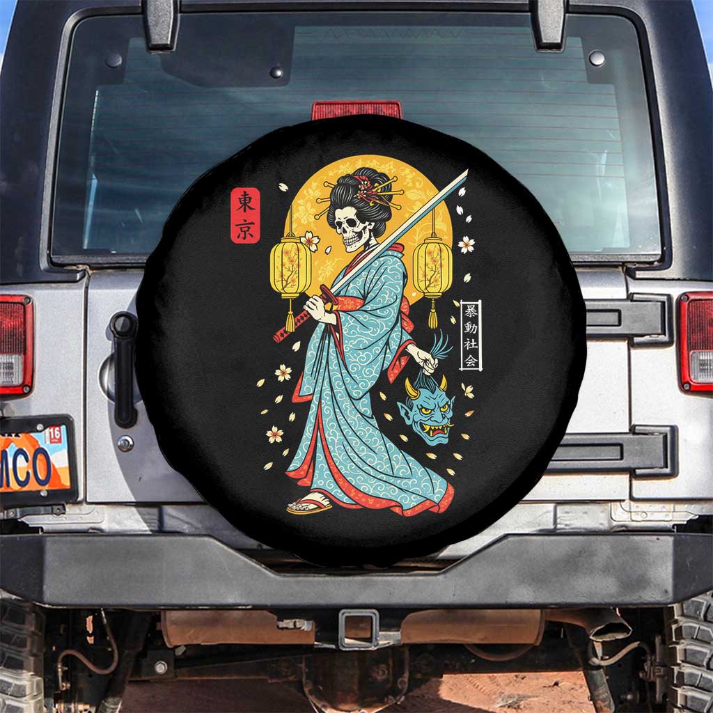 Horror Samurai Geisha Skull Spare Tire Cover Japanese Kimono And Katana TS12 No hole Black Print Your Wear