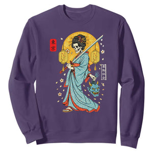 Horror Samurai Geisha Skull Sweatshirt Japanese Kimono And Katana TS12 Purple Print Your Wear