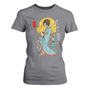 Horror Samurai Geisha Skull T Shirt For Women Japanese Kimono And Katana TS12 Charcoal Print Your Wear