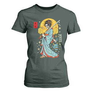 Horror Samurai Geisha Skull T Shirt For Women Japanese Kimono And Katana TS12 Dark Forest Green Print Your Wear