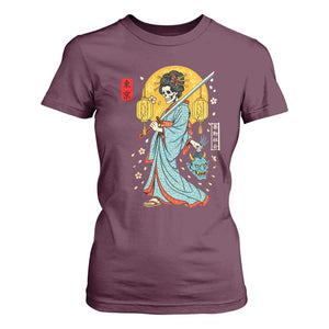 Horror Samurai Geisha Skull T Shirt For Women Japanese Kimono And Katana TS12 Maroon Print Your Wear