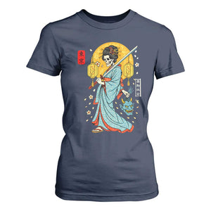 Horror Samurai Geisha Skull T Shirt For Women Japanese Kimono And Katana TS12 Navy Print Your Wear