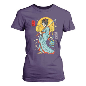 Horror Samurai Geisha Skull T Shirt For Women Japanese Kimono And Katana TS12 Purple Print Your Wear