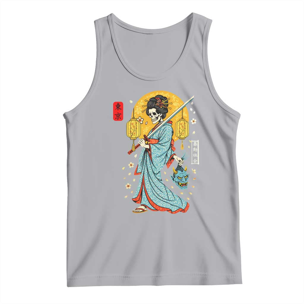 Horror Samurai Geisha Skull Tank Top Japanese Kimono And Katana TS12 Athletic Heather Print Your Wear
