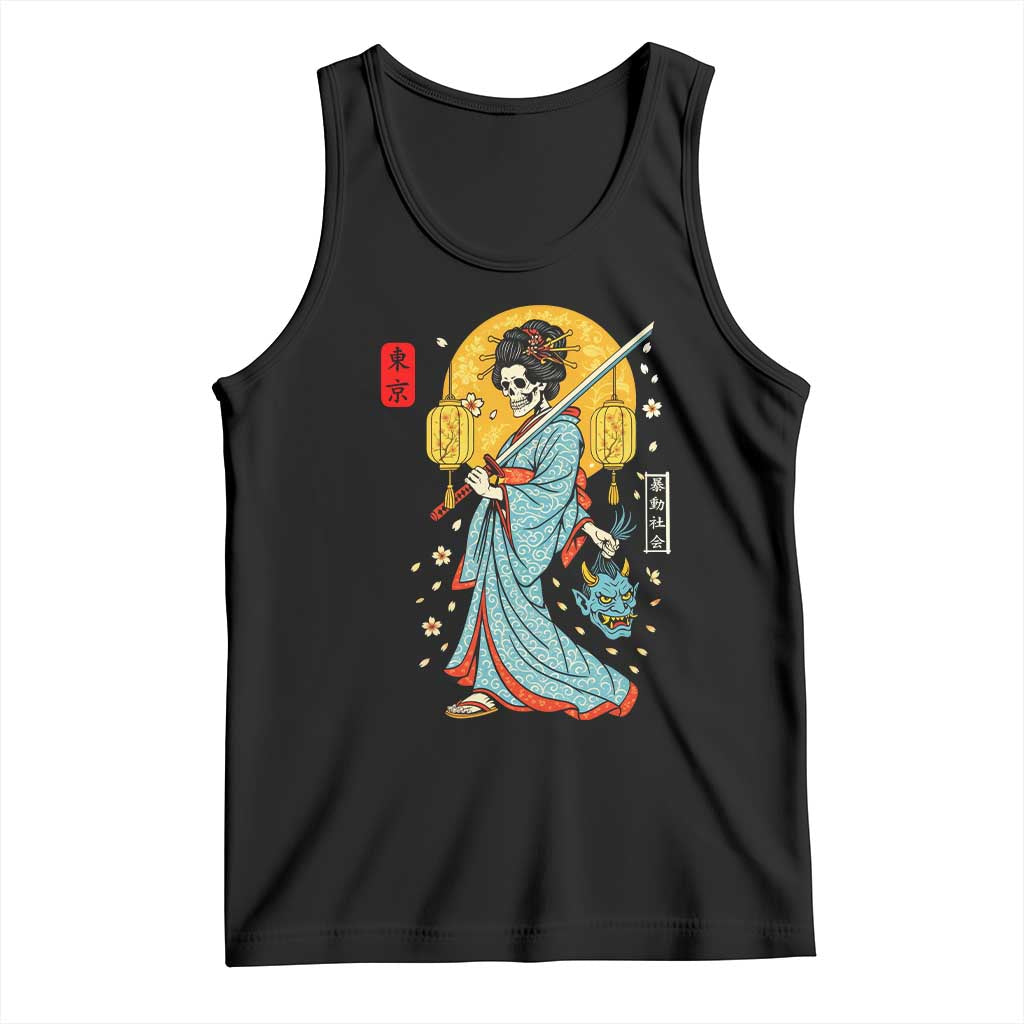 Horror Samurai Geisha Skull Tank Top Japanese Kimono And Katana TS12 Black Print Your Wear