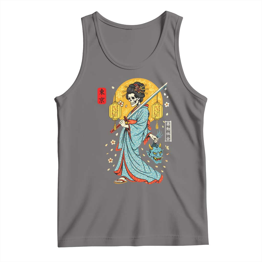 Horror Samurai Geisha Skull Tank Top Japanese Kimono And Katana TS12 Deep Heather Print Your Wear