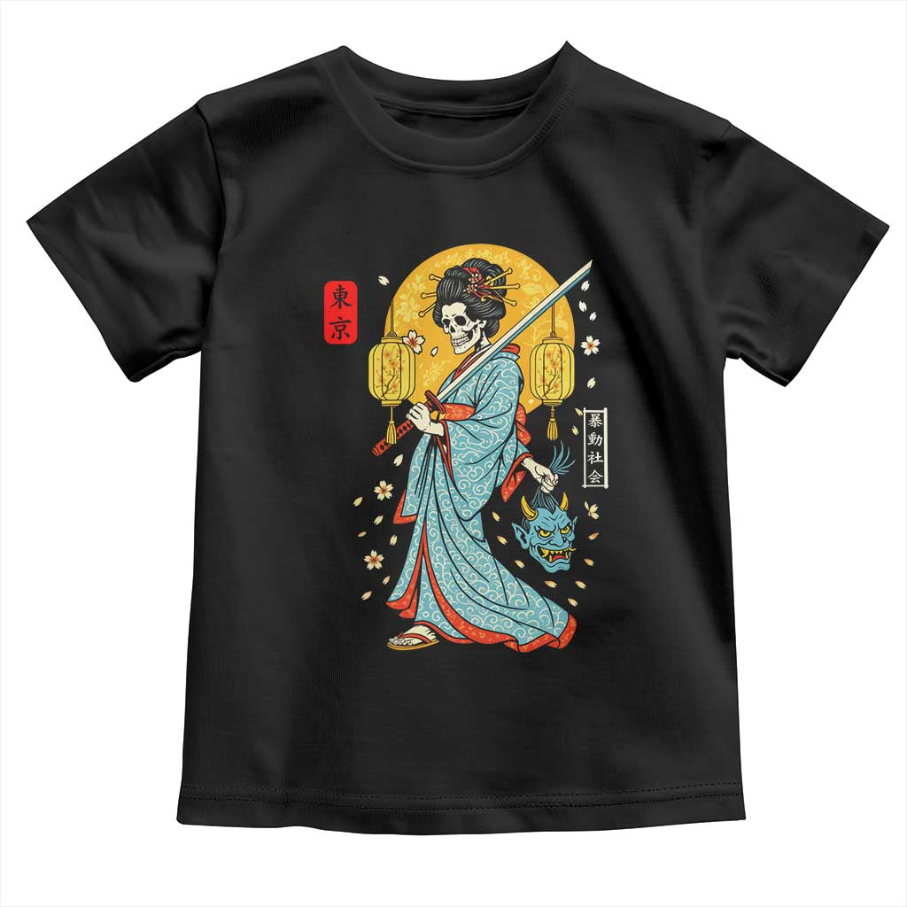 Horror Samurai Geisha Skull Toddler T Shirt Japanese Kimono And Katana TS12 Black Print Your Wear