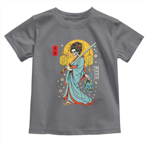 Horror Samurai Geisha Skull Toddler T Shirt Japanese Kimono And Katana TS12 Charcoal Print Your Wear