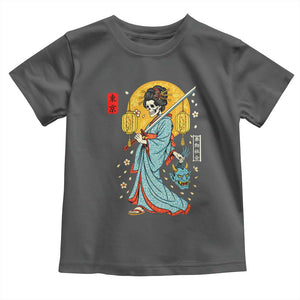 Horror Samurai Geisha Skull Toddler T Shirt Japanese Kimono And Katana TS12 Dark Heather Print Your Wear