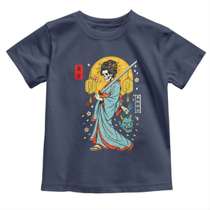 Horror Samurai Geisha Skull Toddler T Shirt Japanese Kimono And Katana TS12 Navy Print Your Wear