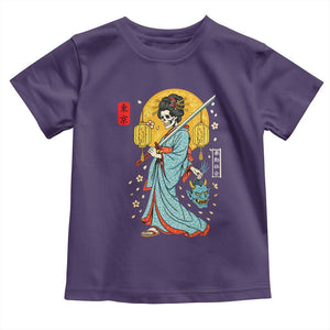 Horror Samurai Geisha Skull Toddler T Shirt Japanese Kimono And Katana TS12 Purple Print Your Wear