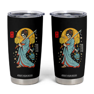 Horror Samurai Geisha Skull Tumbler Cup Japanese Kimono And Katana TS12 Black Print Your Wear