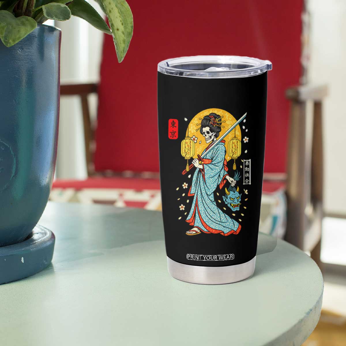 Horror Samurai Geisha Skull Tumbler Cup Japanese Kimono And Katana TS12 Print Your Wear