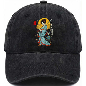 Horror Samurai Geisha Skull Washed Cotton Baseball Cap Japanese Kimono And Katana TS12 Print Your Wear