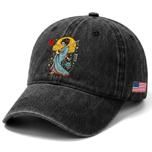 Horror Samurai Geisha Skull Washed Cotton Baseball Cap Japanese Kimono And Katana TS12 Print Your Wear