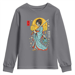 Horror Samurai Geisha Skull Youth Sweatshirt Japanese Kimono And Katana TS12 Charcoal Print Your Wear