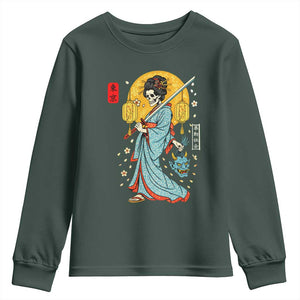 Horror Samurai Geisha Skull Youth Sweatshirt Japanese Kimono And Katana TS12 Dark Forest Green Print Your Wear