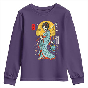 Horror Samurai Geisha Skull Youth Sweatshirt Japanese Kimono And Katana TS12 Purple Print Your Wear