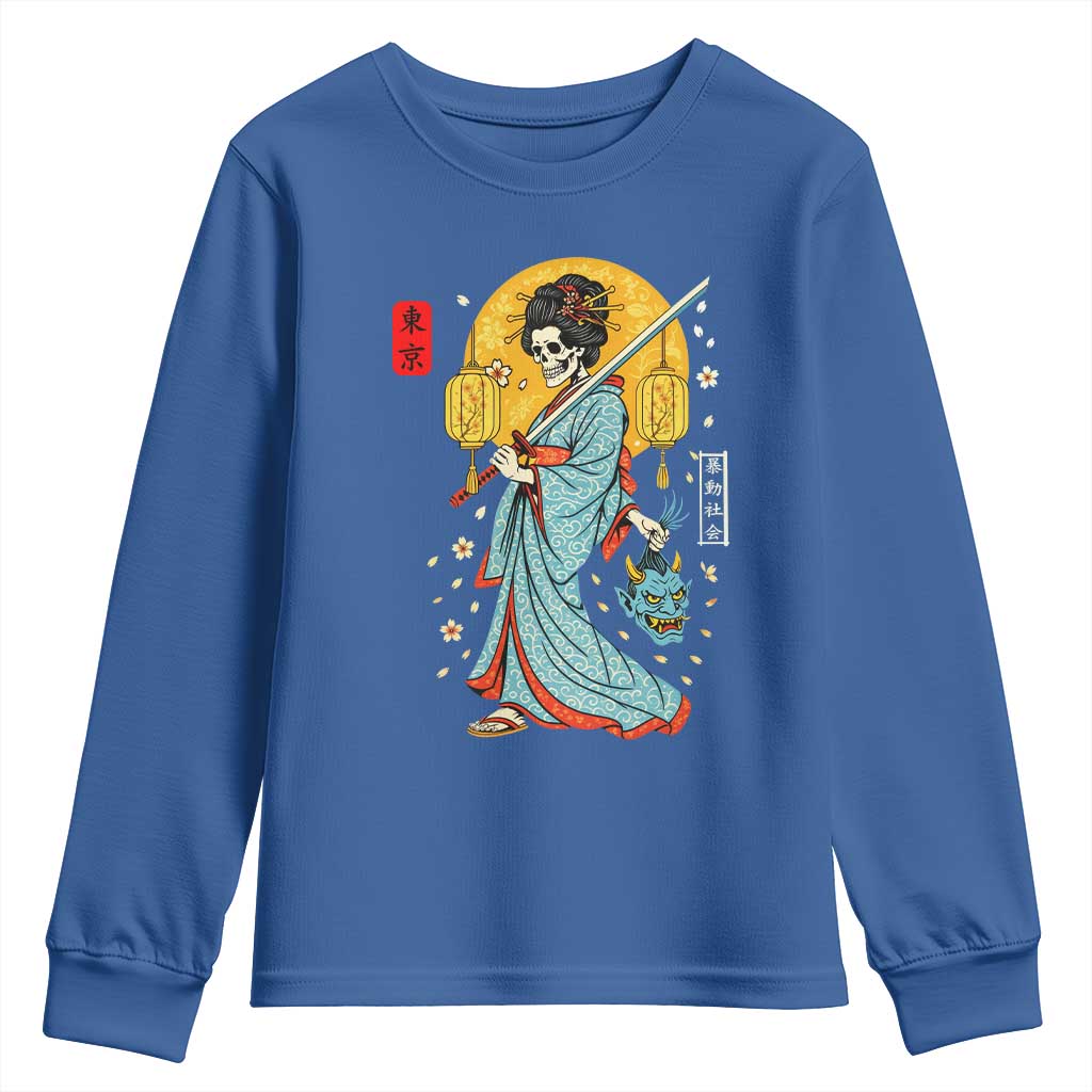 Horror Samurai Geisha Skull Youth Sweatshirt Japanese Kimono And Katana TS12 Royal Blue Print Your Wear