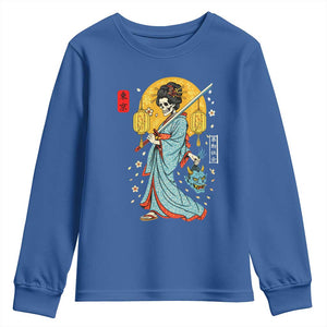 Horror Samurai Geisha Skull Youth Sweatshirt Japanese Kimono And Katana TS12 Royal Blue Print Your Wear