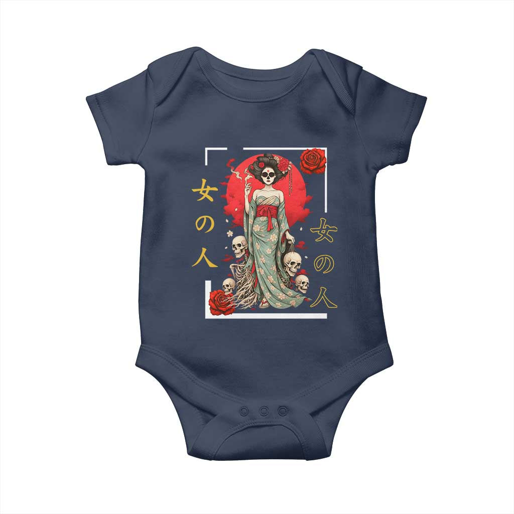 Gothic Japanese Geisha Skeleton Baby Onesie Wearing Kimono TS12 Navy Print Your Wear
