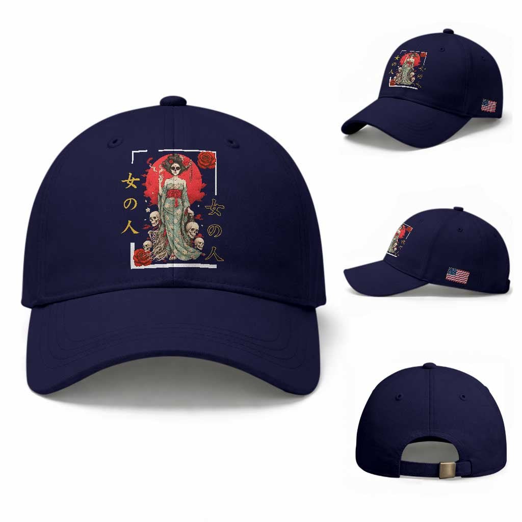 Gothic Japanese Geisha Skeleton Baseball Cap Wearing Kimono TS12 Baseball Cap Universal Fit Dark Blue Print Your Wear