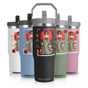 Gothic Japanese Geisha Skeleton Flip Straw Tumbler Wearing Kimono TS12 Print Your Wear