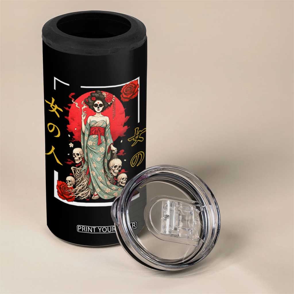 Gothic Japanese Geisha Skeleton 4 in 1 Can Cooler Tumbler Wearing Kimono TS12 Print Your Wear