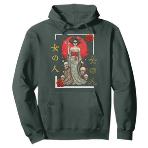 Gothic Japanese Geisha Skeleton Hoodie Wearing Kimono TS12 Dark Forest Green Print Your Wear