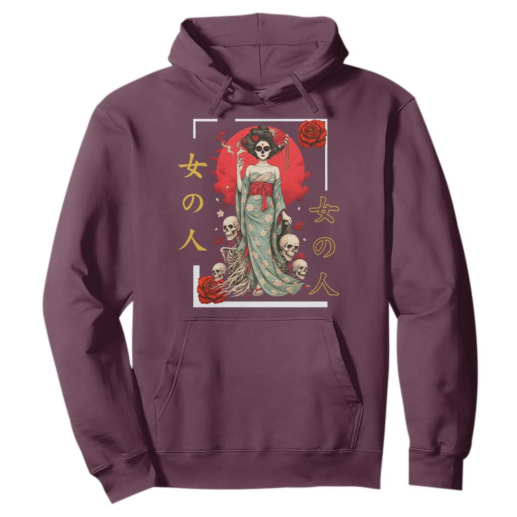 Gothic Japanese Geisha Skeleton Hoodie Wearing Kimono TS12 Maroon Print Your Wear