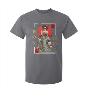 Gothic Japanese Geisha Skeleton T Shirt For Kid Wearing Kimono TS12 Charcoal Print Your Wear
