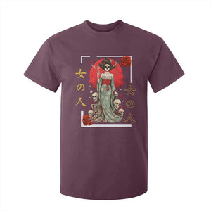 Gothic Japanese Geisha Skeleton T Shirt For Kid Wearing Kimono TS12 Maroon Print Your Wear