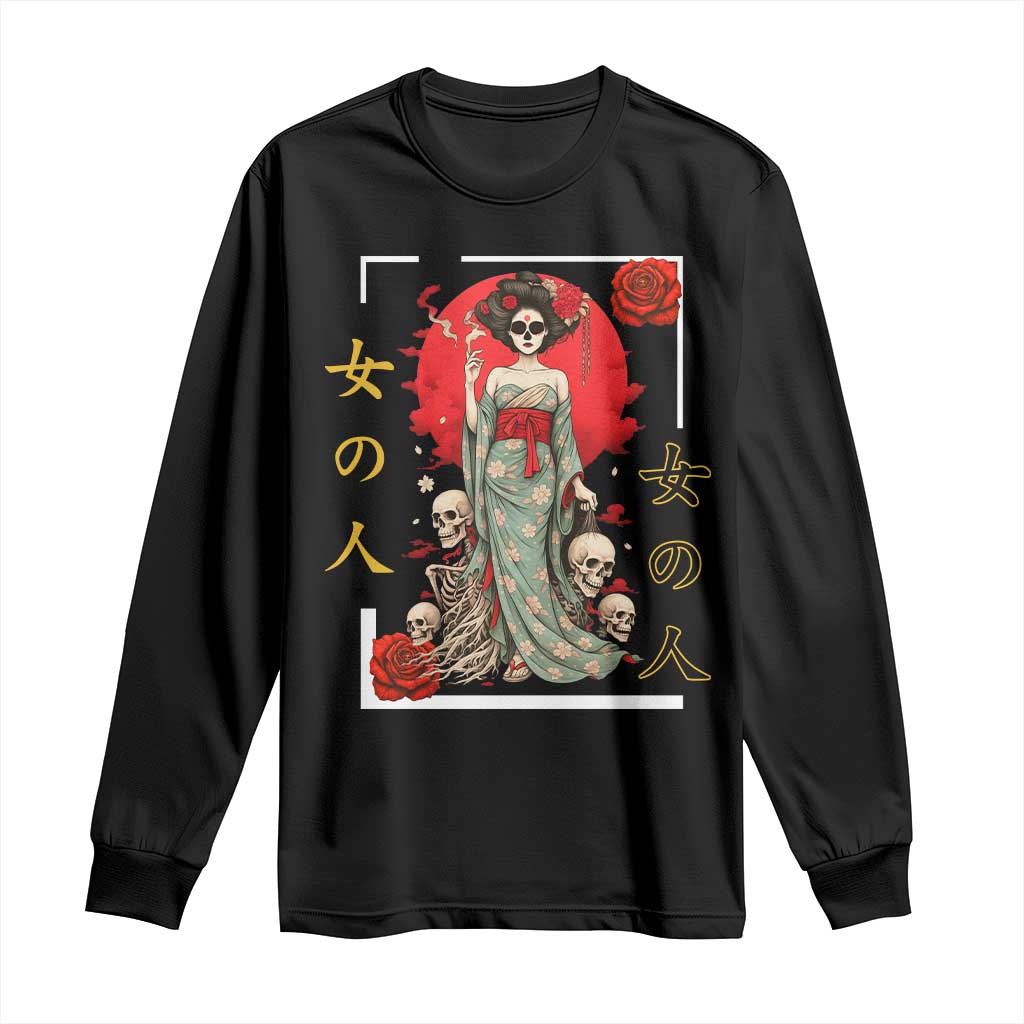 Gothic Japanese Geisha Skeleton Long Sleeve Shirt Wearing Kimono TS12 Black Print Your Wear