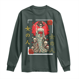 Gothic Japanese Geisha Skeleton Long Sleeve Shirt Wearing Kimono TS12 Dark Forest Green Print Your Wear